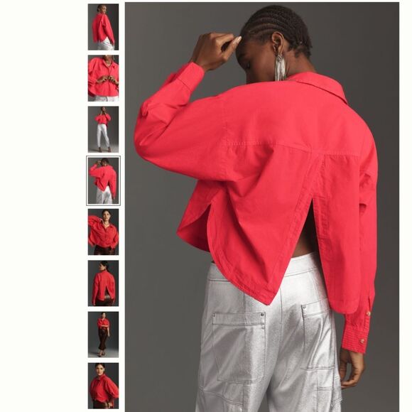 By Anthropologie Red Back-Slit Buttondown Shirt - Picture 4 of 4
